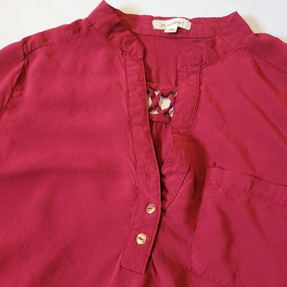 CHOCOLATE U.S.A. Women's Red Long Sleeve Blouse with Lattice Detail on Back Sz M - Picture 2 of 6